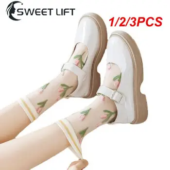  1 / 2 / 3 шт. Дышащие ультратонкие носки Женская мода Летние носки Harajuku Crew Ретро Цветок Уличная одежда Эластичные длинные носки