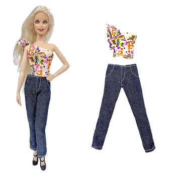 1 комплект модной одежды для куклы Барби Красочный топ + длинные джинсовые брюки для девочек 1/6 куклы аксессуары игрушки
