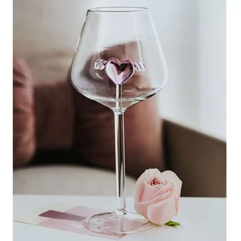 1 ПК 350 мл 12 унций Рифленый кубок Стеклянная чашка с розовым сердцем Дизайн Крылья для бара Молоко Чай Офисная чашка Чай Молоко Лимонный сок Кофе Wa