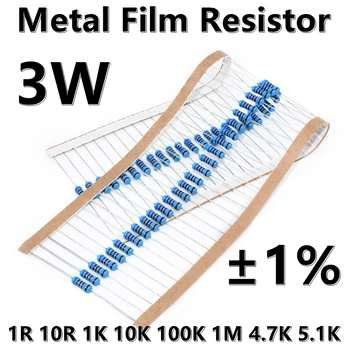  (10 шт.) Металлический пленочный резистор 3 Вт 1% пятицветный кольцевой прецизионный резистор 0R 1R 10R 10K 100K 1M 4.7R 47R 4.7K 5.1K 51K