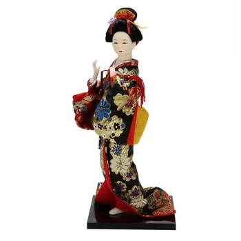 12 дюймов Японское кимоно Кукла гейши Традиционная японская кукла гейши Кимоно Скульптура с традиционным винтажным кимоно