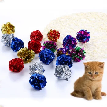 12 шт. Красочный плиссированный мяч из алюминиевой фольги Набор игрушек для кошек Kitten Sound Бумажный мяч Игрушка Indoor Interactive Play с майларовым шаром