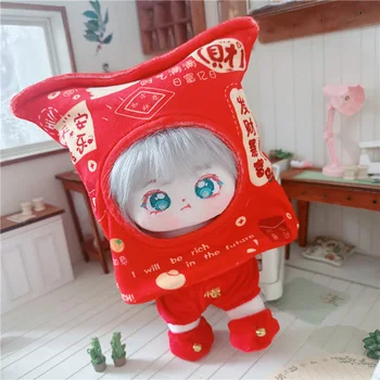 20 см Кукла Одежда Новый Год Красный Конверт Головной Убор + Шорты + Обувь Одевалки Милые Плюшевые Куклы Аксессуары Kpop EXO Idol Dolls Подарочные игрушки