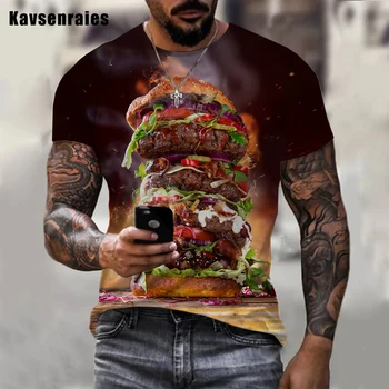2022 Новейшие мужские и женские 3D-футболки с принтом для гамбургеров Модные прохладные летние топы оверсайз