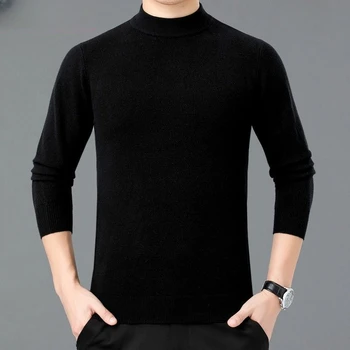 2023 Хлопковый трикотажный свитер с длинным рукавом для мужчин Твердый весенний повседневный мужской пуловер Высококачественные мужские топы Классическая одежда X72