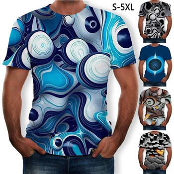 2024 Новая летняя футболка с цифровой печатью Искусство иллюзий Женская мужская мода Повседневные свободные уличные топы с коротким рукавом