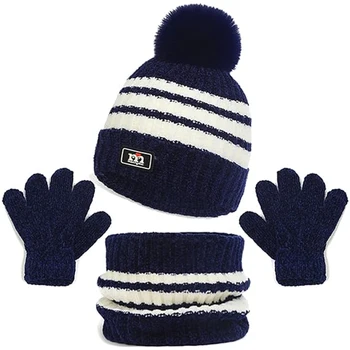 3 в 1 Зимняя шапочка Набор перчаток с подогревом шеи 3 шт. Теплая детская шапка с шарфом и перчатками 2-8 лет для зимних детей на открытом воздухе