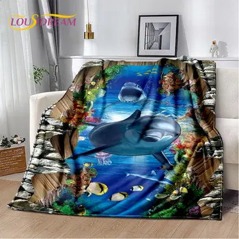 3D иллюзия морского дна подводный мир дельфин рыба плюшевое одеяло,фланелевое одеяло бросок одеяло для гостиной спальня кровати диван