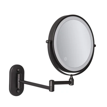 8 дюймов Черное настенное светодиодное зеркало для макияжа 3X-10X Увеличение USB Charing Двухстороннее косметическое зеркало для умных бритвений