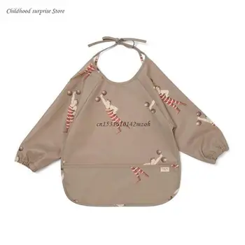 Baby Long Sleeve Bib Toddler PU Водонепроницаемый халат с карманом Фартук для кормления младенцев Ткань для отрыжки Dropship