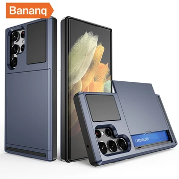 Bananq Slide Кредитная карта Слот Чехол для телефона для Samsung S22 S21 S20 Ultra FE S10 5G S10E S9 Plus Ударопрочный кошелек Чехол для карты