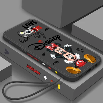 Disney Mouse Микки Лав Для Xiaomi Mi Poco X5 X4 X3 M5 M5S M4 M3 F5 F4 F3 F2 C40 Pro GT NFC 5G Жидкий левый веревочный чехол для телефона