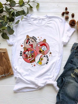 Disney Рождественская коллекция Мышь Микки Минни Дональд Плутон Мультяшная футболка Женская свободная приталенная футболка на каждый день в стиле пары