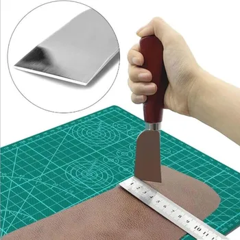 DIY Leathercraft Tool Деревянная ручка Нож для резки кожи из нержавеющей стали Нож для резки кожи Нож-лопата для обработки кожи