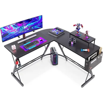 L-образный игровой стол, стол для домашнего офиса с круглым углом, компьютерный стол с большой подставкой для монитора, настольная рабочая станция, 51 дюйм