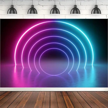 Let'Let's Glow Neon Photography Background Arch Neon Lights Stage Futuristic Electronic Disco Background 80-е 90-е Rave Party Bann