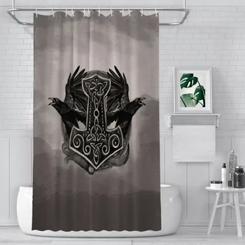 Mjolnir Der Hammer Thor Raben Занавески для душа Viking Mythology Водонепроницаемая ткань Декор ванной комнаты с крючками Аксессуары для дома