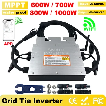 MPPT 600 Вт 700 Вт 800 Вт 1000 Вт PV Микро Солнечный Инвертор 20-60 В постоянного тока Инвертор IP67 Чистая синусоида 110 В 220 В переменного тока