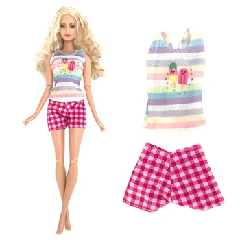 NK 1 комплект Кукла Одежда Мода Мороженое Шаблон Рубашка Полосатый Жилет Розовые Шорты Симпатичный наряд для Барби Кукла Аксессуары Игрушка Подарок