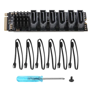 PCIE - SATA 6Gpbsx6-портовая плата расширения + кабель SATA M.2 MKEY PCI-E Riser Card M.2 NVME - SATA3.0 ASM1166 Поддержка PM