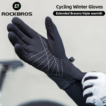 ROCKBROS Нескользящие зимние перчатки мотоциклиста Полный палец Мужские велосипедные перчатки с сенсорным экраном Велосипедные варежки для горного велосипеда