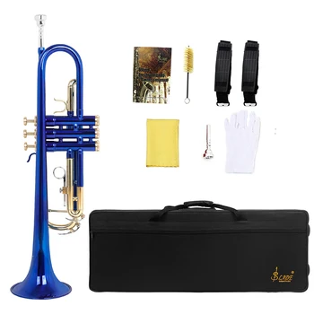 SLADE Bb Tone Синяя труба Инструмент Латунный корпус Красочный золотой ключ Труба с напорным клапаном Очистка деталей и аксессуаров