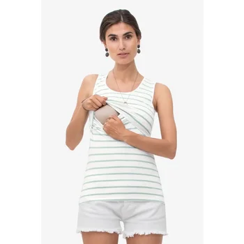 Summer Новая полосатая безрукавка без рукавов для грудного вскармливания Одежда для грудного вскармливания Модная футболка для беременных женщин