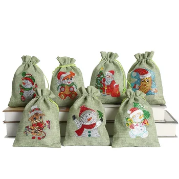 Алмазная живопись Подарочный мешок Санта-Клауса Конфетный мешок Снежинка Хрустящая сумка на шнурке Счастливого Рождества Декор для дома Новый год Ноэль Подарки