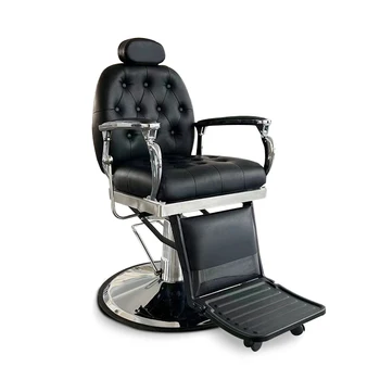 Антикварный салон красоты Черный откидной гидравлический парикмахерский стул Винтажный салон Парикмахерский магазин Стайлинг Парикмахерское кресло для продаж