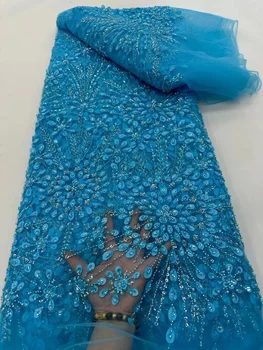 Африканская вышивка с пайетками Кружевная ткань 2023 Нигерийская кружевная ткань шантильи с бисером Пайетки для вечерней вечеринки Шитье платьев