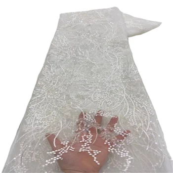  африканская кружевная ткань 2023 новейшая белая индийская ткань сари высококачественная тюль 3D с пайетками кружевная ткань для свадебного платья