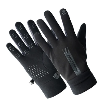 Ветрозащитные зимние перчатки Совместимость с сенсорным экраном Бархат и утолщающий дизайн Водоотталкивающий материал Черный 1 пара