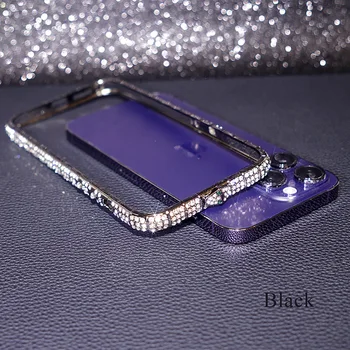 Глянцевый металлический чехол-бампер со стразами для iPhone 15 14 13 12 Pro Max Phone Gem Diamond Cover Glitter Bling 7 8 6 Plus Funda Женщины