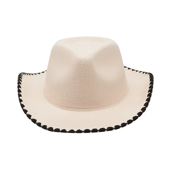 Женская пушистая ковбойская шапка Сплошной цвет Техасская ковбойская шляпа с широкими полями с пушистой пляжной причудливой женской кепкой