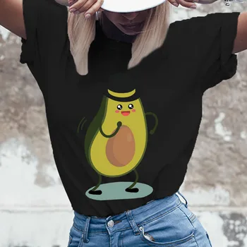 Женская футболка Графический авокадо Мода Принт мультфильм Топы Футболка Женская футболка Летняя одежда с коротким рукавом Женская футболка