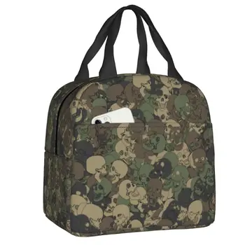  зеленый и коричневый камуфляж черепа изолированная сумка для ланча для женщин армейский камуфляжный кулер термо бенто коробка для детей школьников