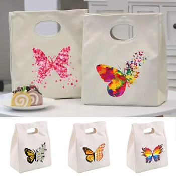 Изолированная сумка для ланча Симпатичная сумка-тоут с бабочкой Многоразовая сумка для ланча для женщин и мужчин Коробка для пикника Подарок Школьный офисный ланч-контейнер