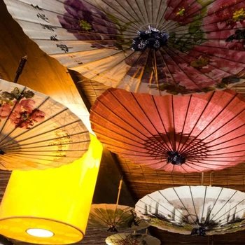 Китайский шелковая ткань Художественный зонтик Шелковая ткань Зонтик Классический стиль Декоративный зонт Масляная бумага Окрашенные зонтики