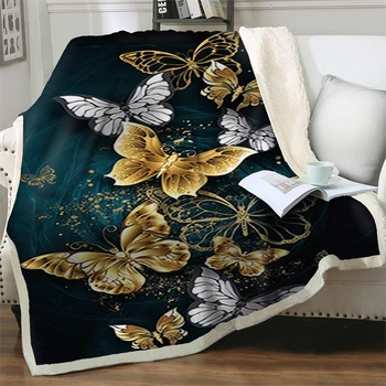 Красивые одеяла-бабочки для кроватей Диван 3D-печать Плюшевое одеяло Пушистое мягкое теплое покрывало Путешествия Пикник Одеяло Nap Cover