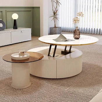  круглый журнальный столик современного дизайна для гостиной Роскошные журнальные столики премиум-класса Белый эстетический стол Basse Home Furniture