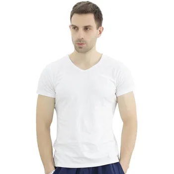 Лето Мужская хлопковая футболка с коротким рукавом Домашняя одежда с V-образным вырезом свободные футболки большой размер 8XL большой размер эластичность тонкая дышащие топы 48 50