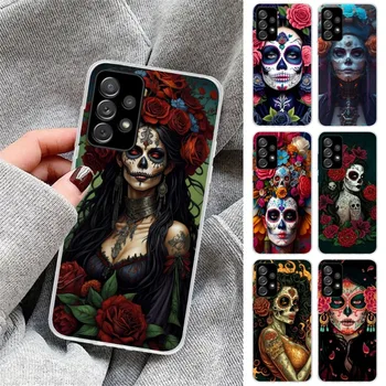 Мексиканский чехол для телефона Skull Girl Art для Samsung Galaxy S23 S22 S21 Plus Ultra A12 A32 A53 Прозрачный чехол для телефона