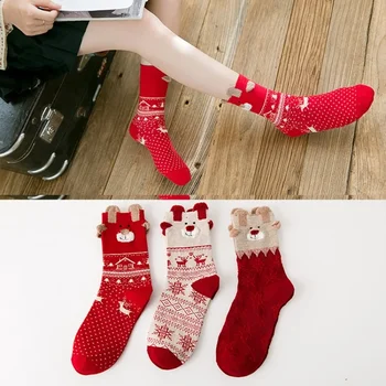 Модные и удобные осенне-зимние новые красные носки из лося, новогодние носки, рождественская тематика, красные, носки года жизни
