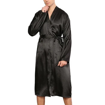 Мужская длинная эмуляция Шелковая пижама Кимоно Халат Халат Халат Халат Домашняя одежда Пижамы Однотонный Удобный Мягкий