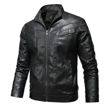 Мужская кожаная куртка Зимняя флисовая теплая мотоциклетная кожаная куртка Повседневная деловая PU Байкерские кожаные куртки Мужская одежда