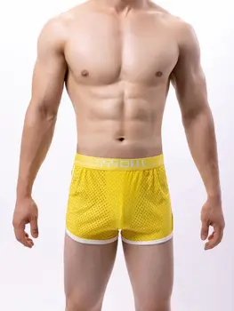 Мужские плоские угловые брюки дышащие удобные сетчатые персонализированные сексуальные эластичные свободные модные ледяные шелковые боксерские шорты