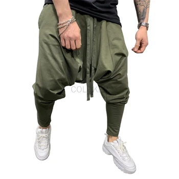 Мужские хип-хоп брюки Повседневные трусцой Шаровары Спущенная промежность Свободный Мешковатый Черный Зеленый Белый Уличная одежда Мужчины