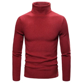 Мужской пуловер Свитер с длинным рукавом Однотонный стильный свитер с высоким воротником Отпуск Зима Повседневная мода Совершенно новый