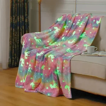Мягкие теплые светящиеся диванные одеяла Легкое одеяло для детей 1 шт. Светящееся в темноте одеяло, Фланелевое одеяло с единорогом Дом