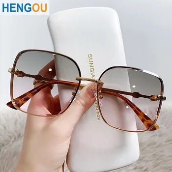 Новая мода Наружные солнцезащитные очки UV400 Оттенки Металлические солнцезащитные очки Коричневые солнцезащитные очки Квадратные негабаритные солнцезащитные очки